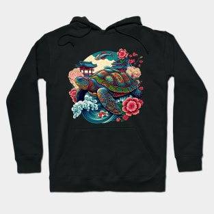 Flower Waves Floral Art Traditional Japanese Turtle Hoodie